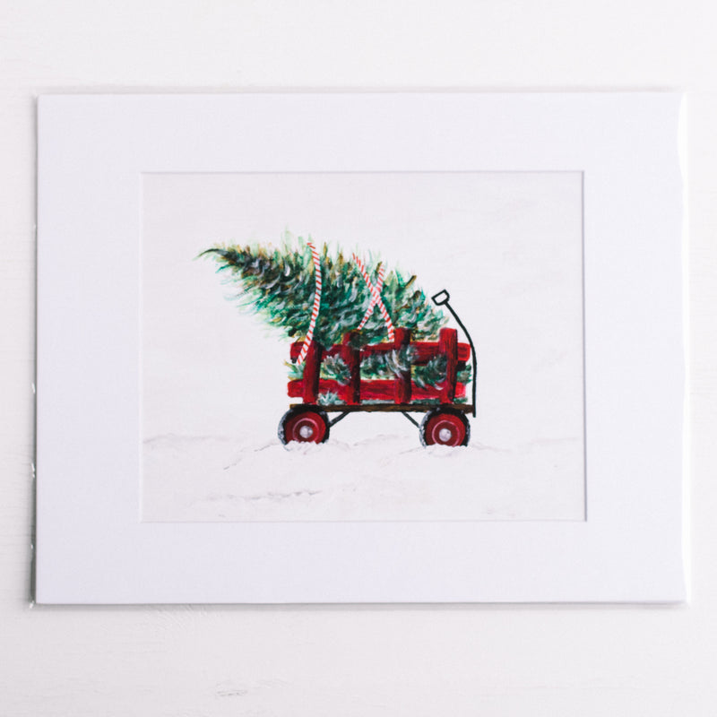 Wagon with Tree Holiday Print