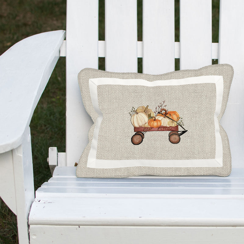 Pumpkin Wagon on Linen Herringbone Lumbar