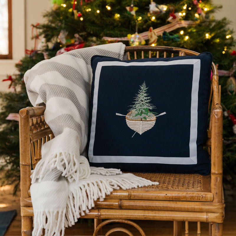 Rowboat w/ Tree + Stripe Throw Bundle