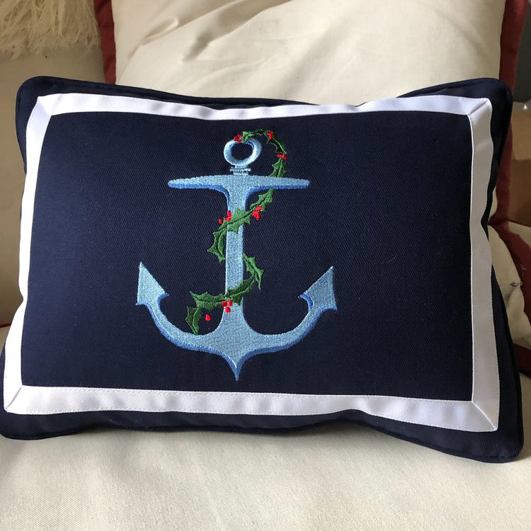 Anchor with Holly on Navy Lumbar